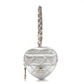 Metallic Lambskin Quilted CC Mini In Love Heart Bag Charm Silver