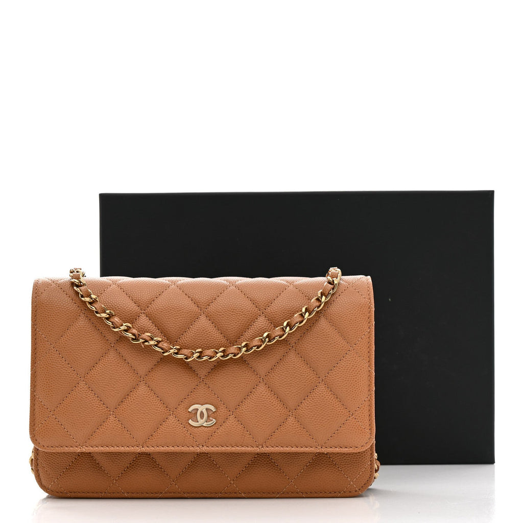 Chanel Caviar Quilted Wallet on Chain WOC Dark Beige