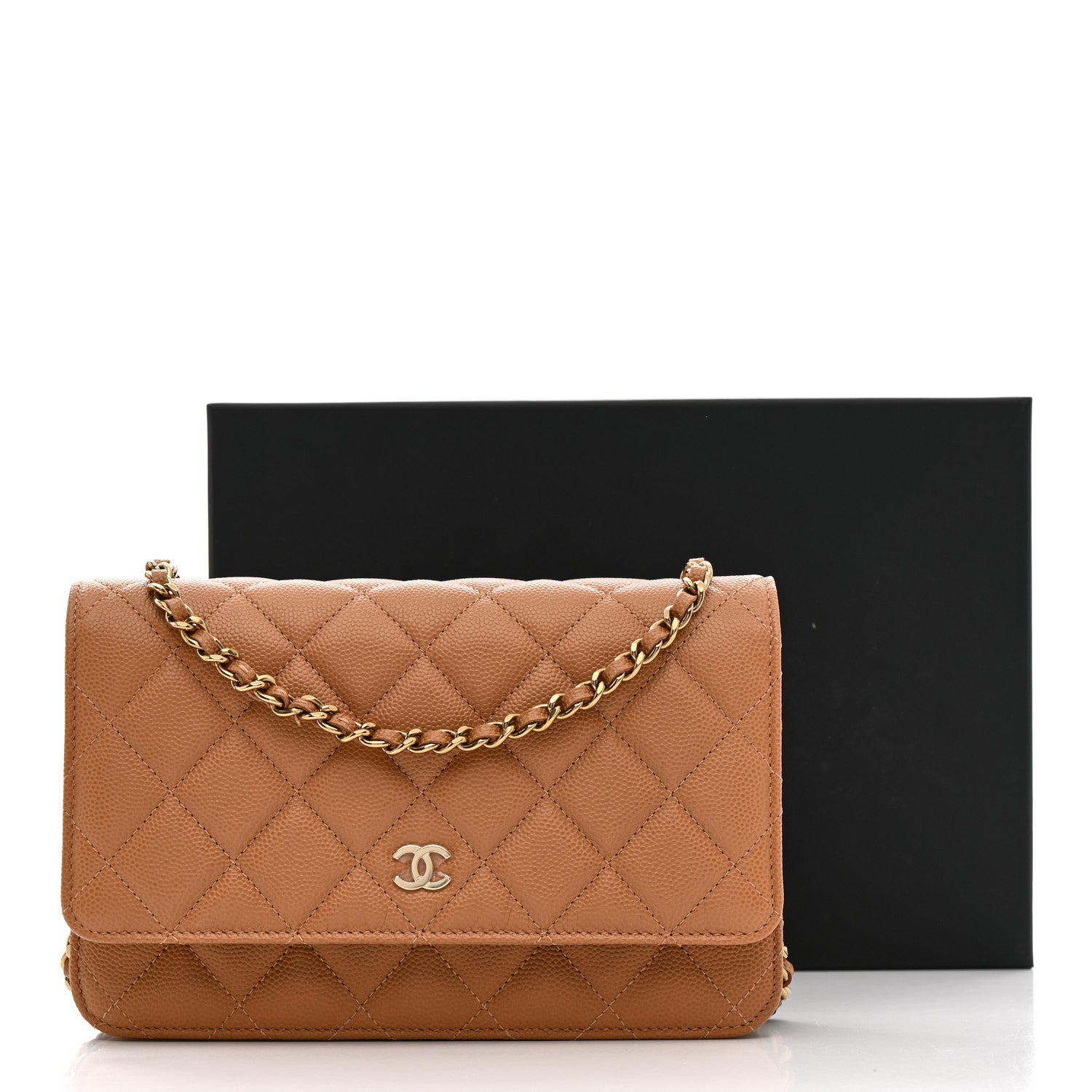 Chanel Caviar Quilted Wallet on Chain WOC Dark Beige