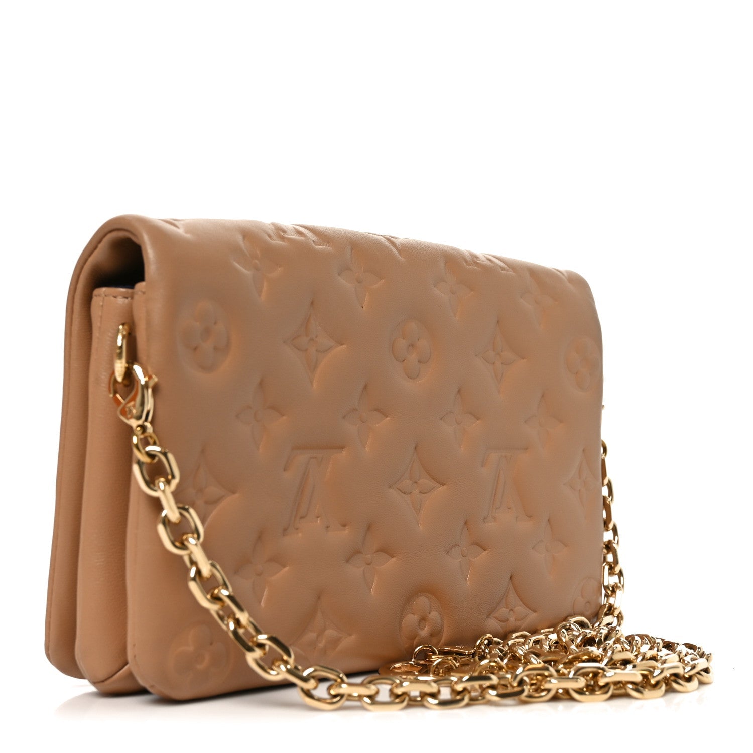 Louis Vuitton Lambskin Embossed Monogram Pochette Coussin Camel
