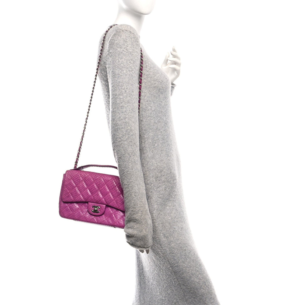 Chanel Elaphe Snakeskin Quilted Medium Easy Carry Flap Purple