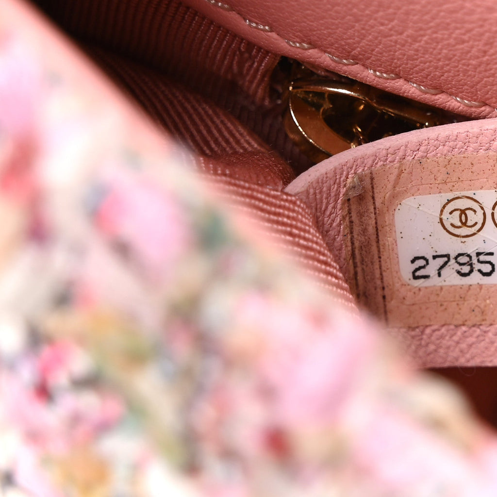 Chanel Tweed Mini Pearl Handle Flap Pink Beige Orange Ecru