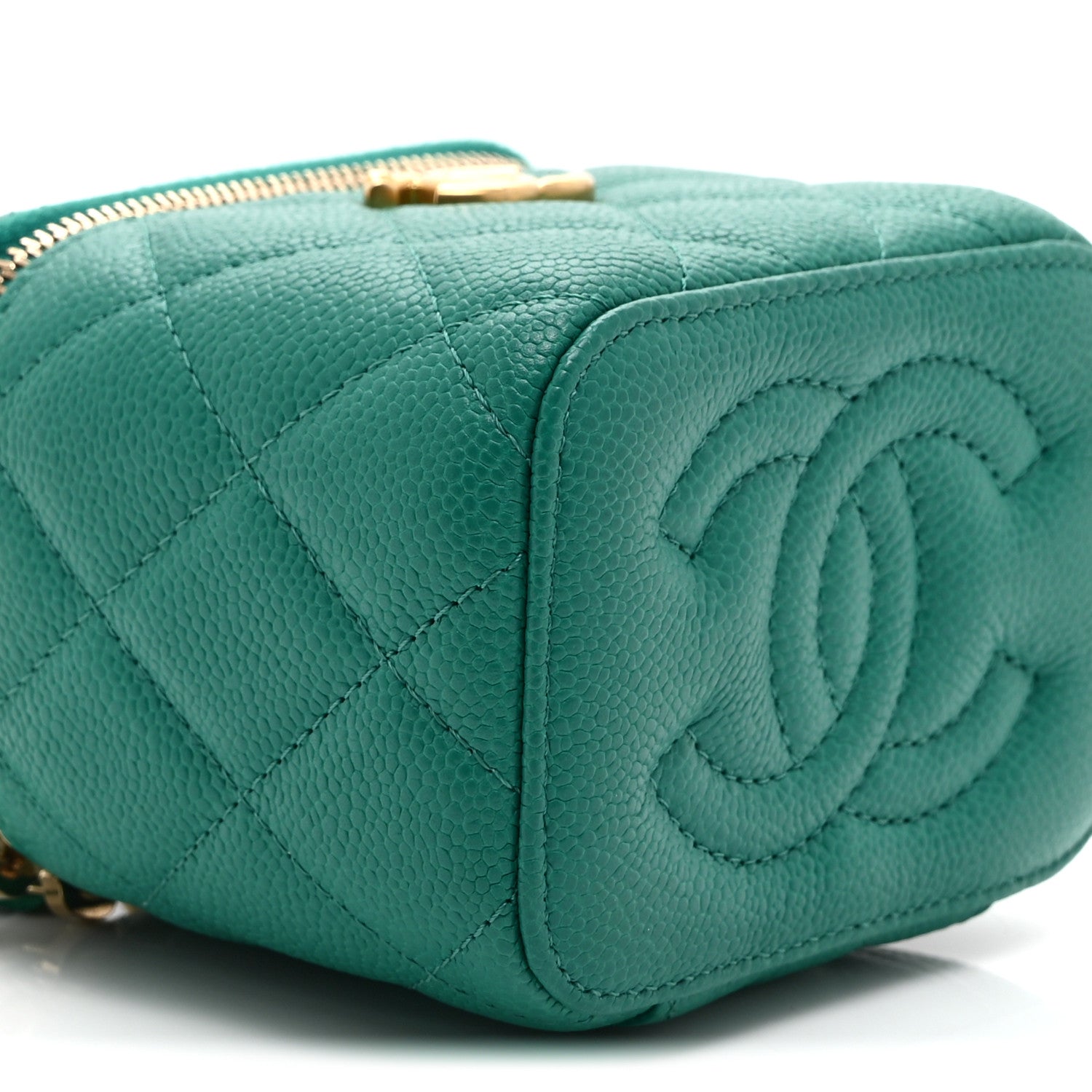 Chanel Caviar Quilted Sweetheart Mini Vanity Case Green