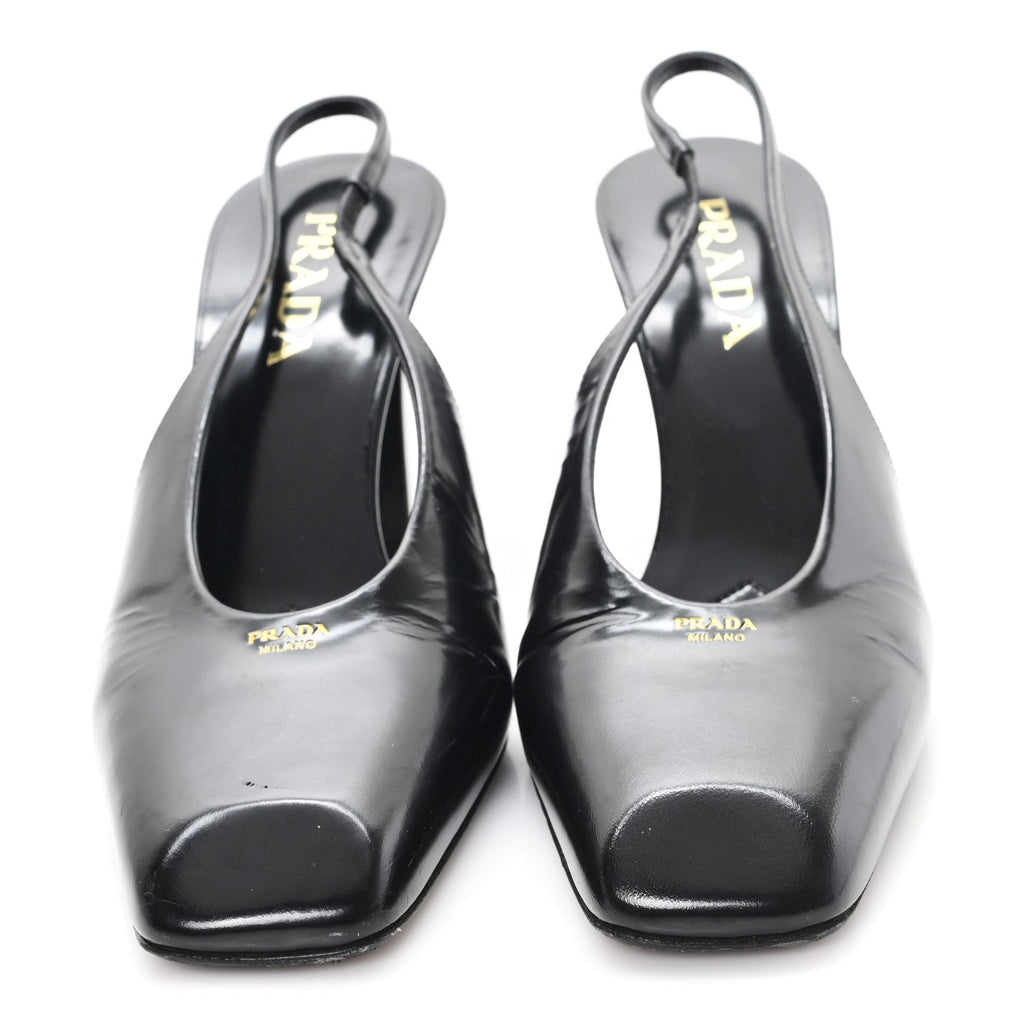 Prada Patent Calfskin Square Toe 85mm Slingback Pumps 38 Black