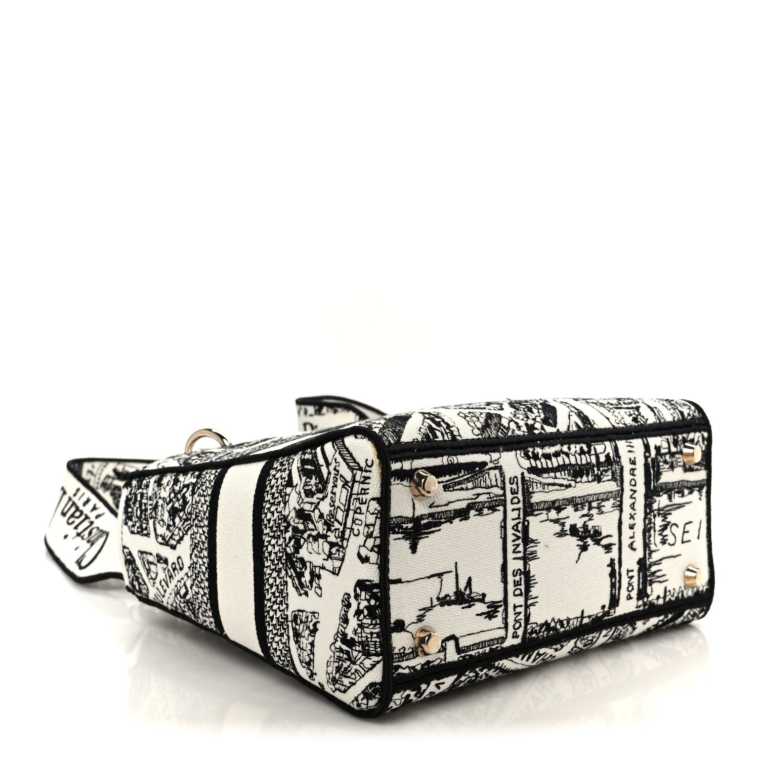 Christian Dior Canvas Embroidered Plan de Paris Medium Lady D-Lite White Black