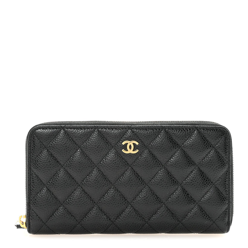 Caviar Quilted Large Gusset Zip Around Wallet Black