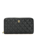 Caviar Quilted Large Gusset Zip Around Wallet Black