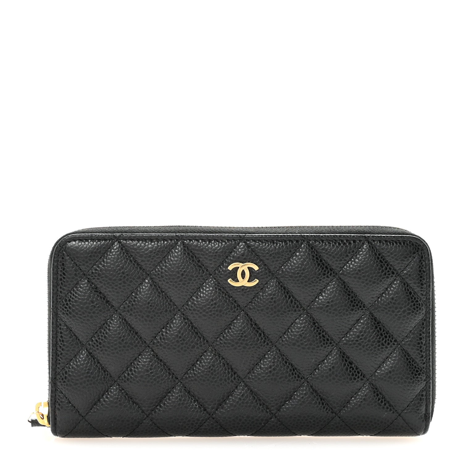 Caviar Quilted Large Gusset Zip Around Wallet Black