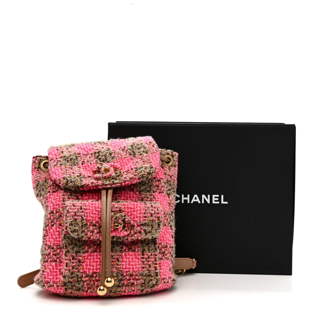 Chanel Wool Tweed Elegant Backpack Pink Brown