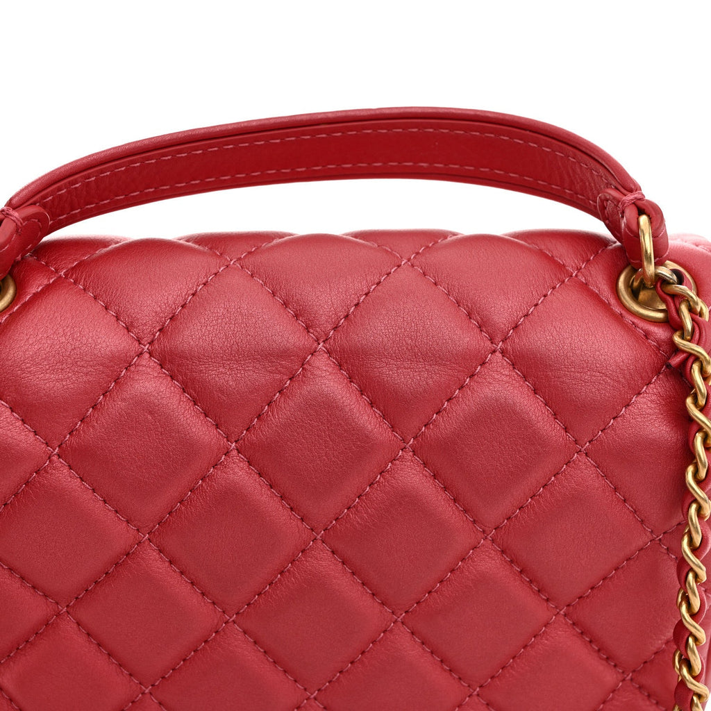 Chanel Metallic Calfskin Quilted Top Handle Flap Dark Pink