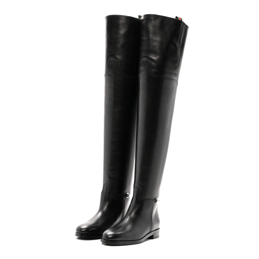 Gucci Calfskin Slim Horsebit Over The Knee High Boots 37 Black