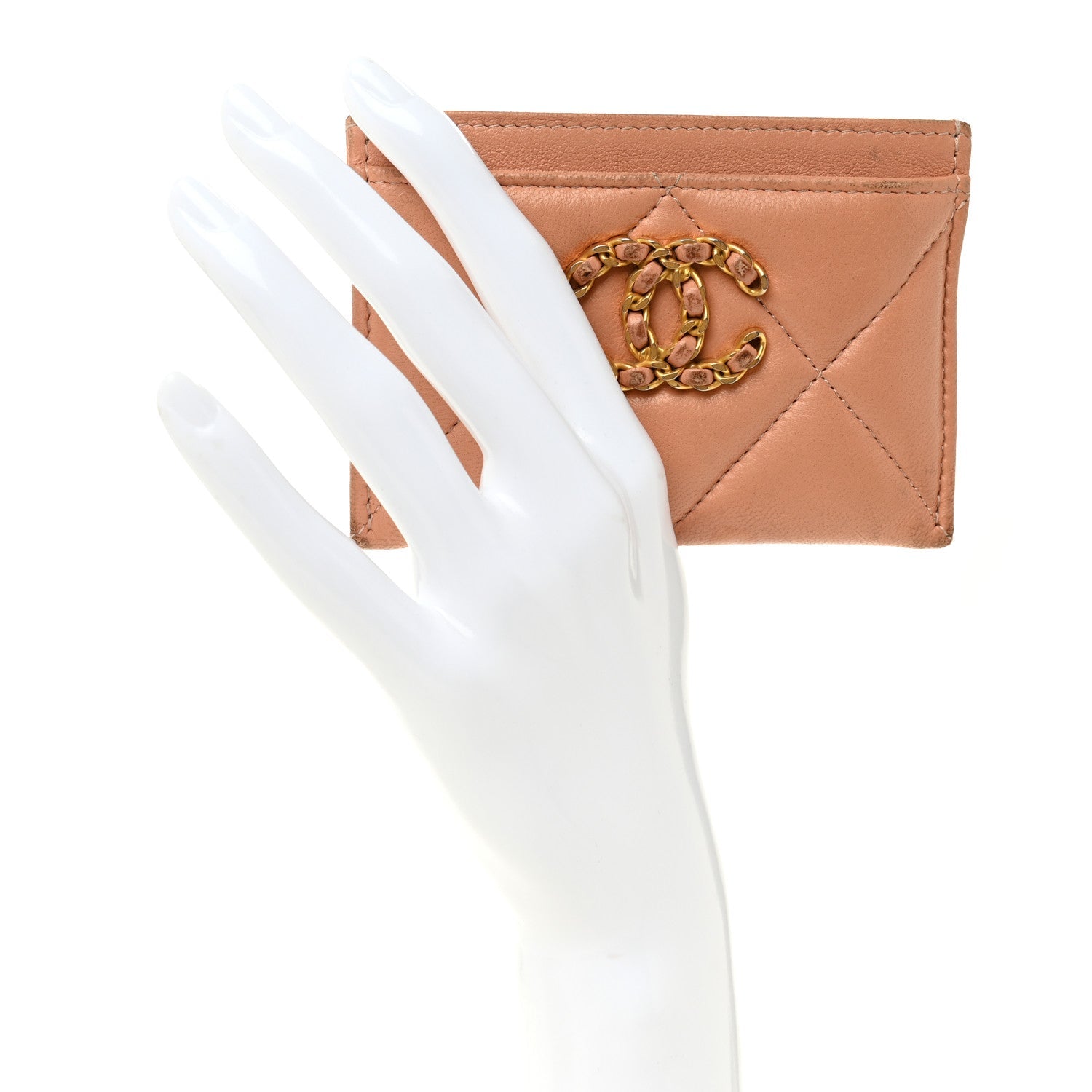 Lambskin Quilted 19 Card Holder Beige