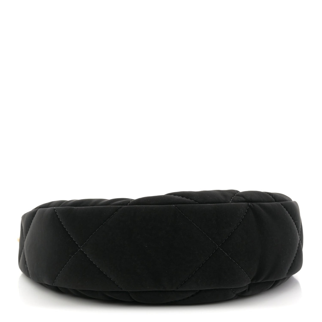 Chanel Velvet Effect Nylon Shiny Crumpled Calfskin Coco Neige Quilted Clutch With Chain Black