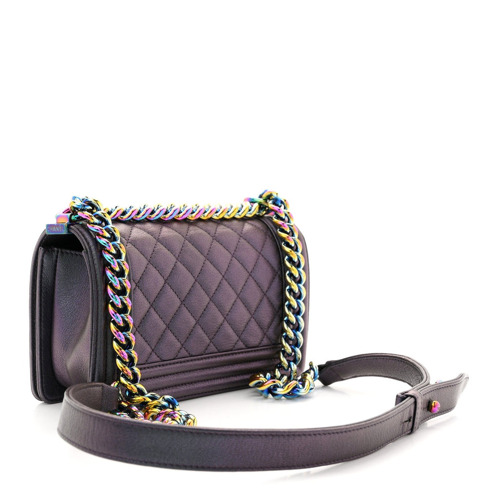 Chanel Iridescent Goatskin Quilted Small Boy Flap Purple