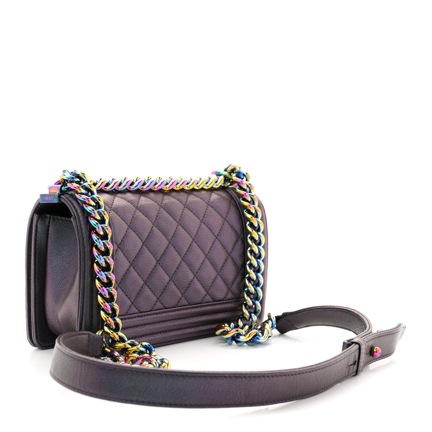 Chanel Iridescent Goatskin Quilted Small Boy Flap Purple