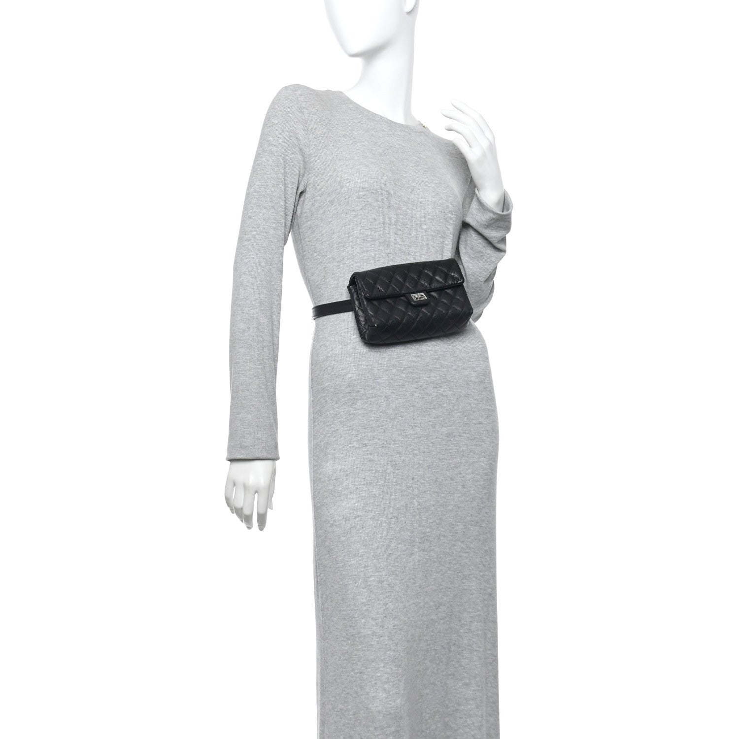 Chanel Grained Calfskin Quilted 2.55 Reissue Flap Belt Bag Clutch Black
