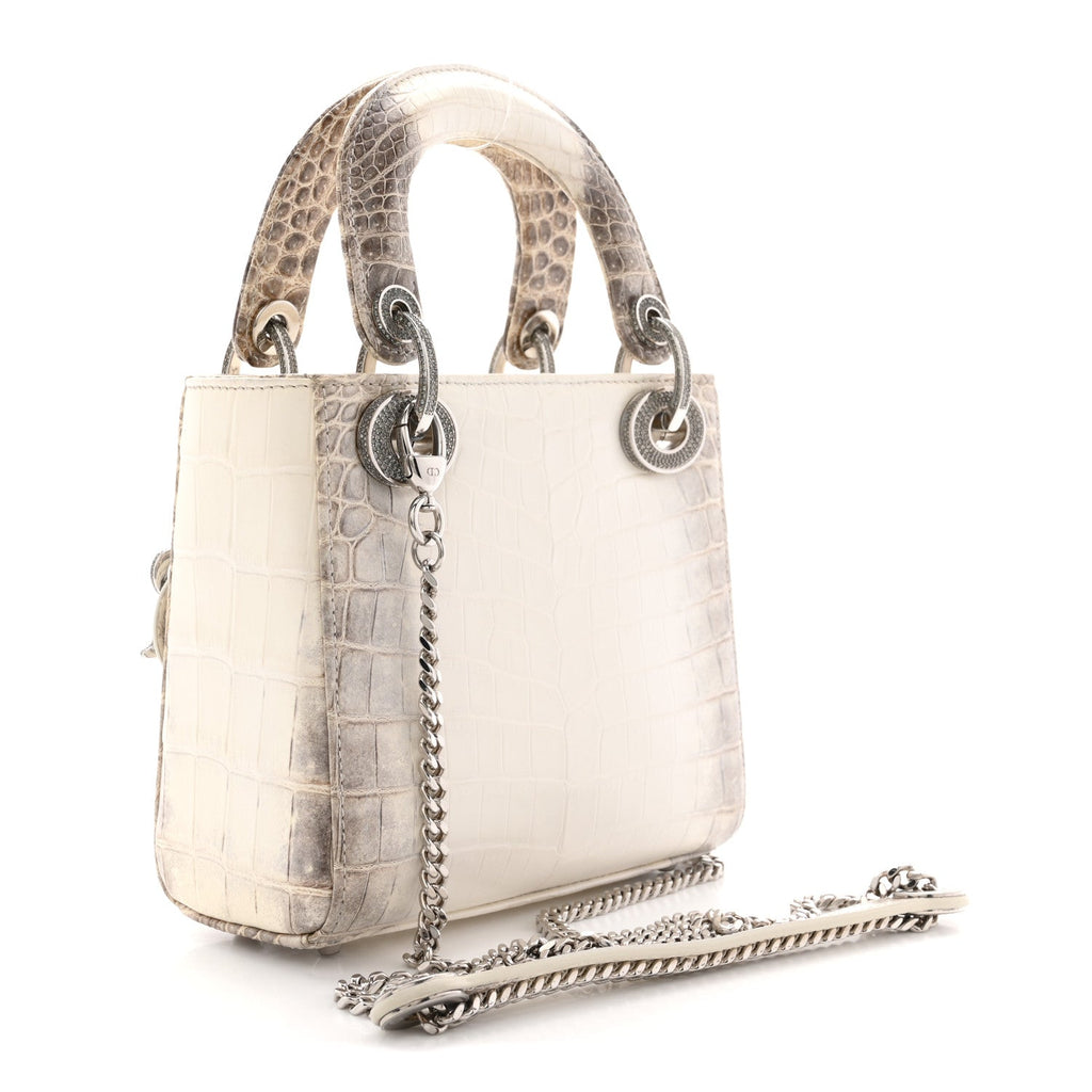 Christian Dior Niloticus Crocodile Himalaya Crystal Mini Lady Dior White