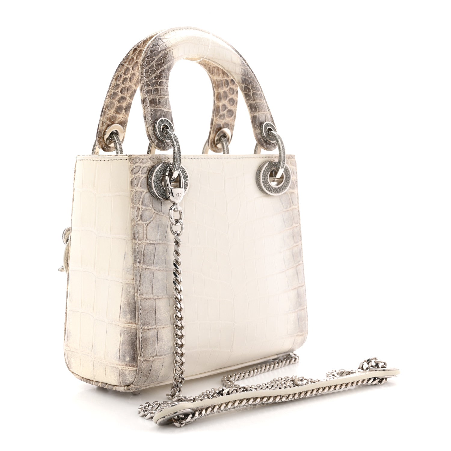 Christian Dior Niloticus Crocodile Himalaya Crystal Mini Lady Dior White