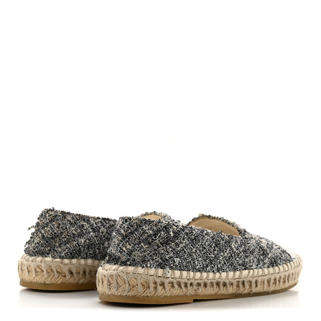 Chanel Tweed Sequin CC Espadrilles 37 Black White