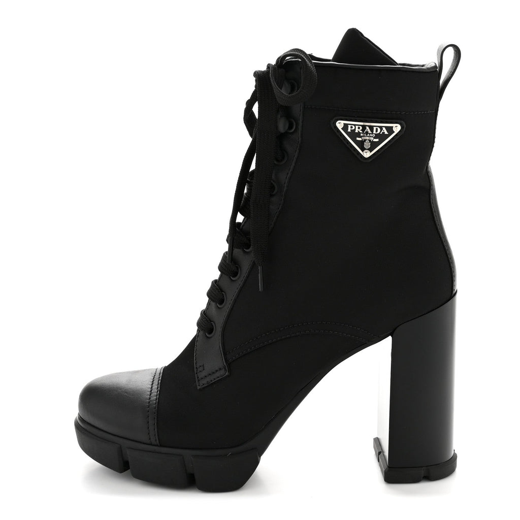 Prada Spazzolato Re-Nylon Metal Triangle Logo 110mm Ankle Boots 40 Black
