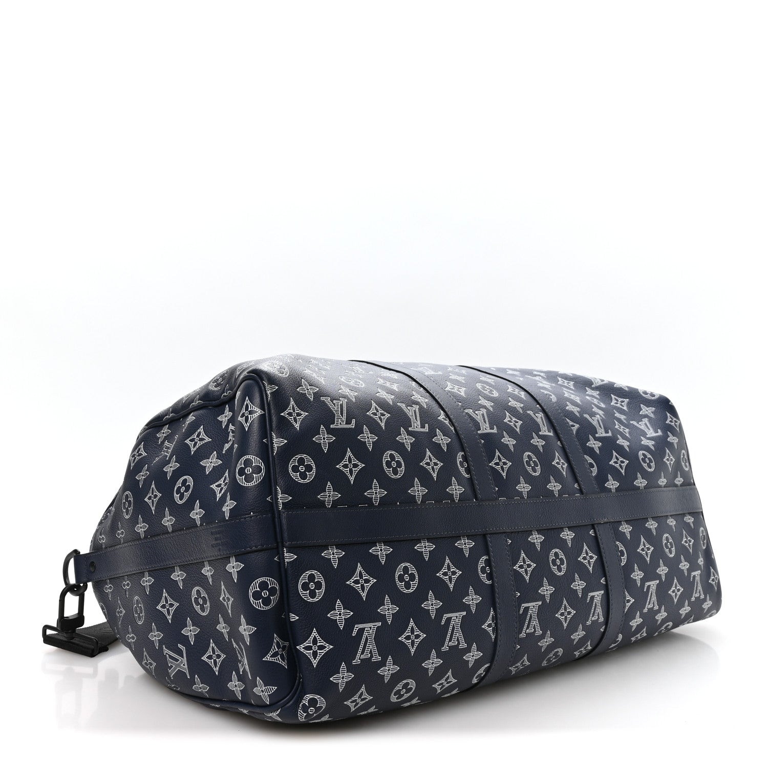Louis Vuitton Calfskin Shadow Monogram Keepall Bandouliere 50 Ink Blue White