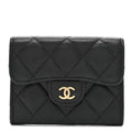 Caviar Quilted Flap Card Holder Wallet Black