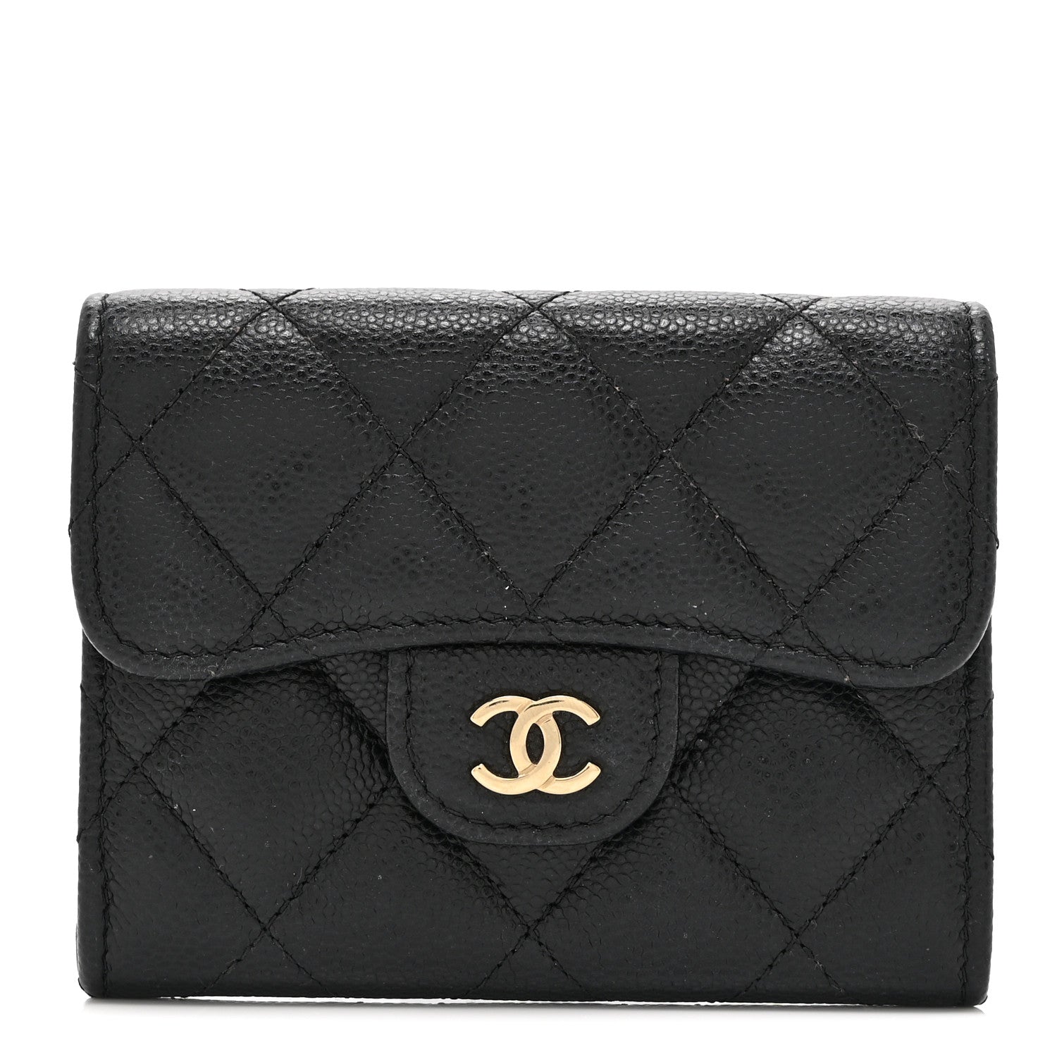 Caviar Quilted Flap Card Holder Wallet Black