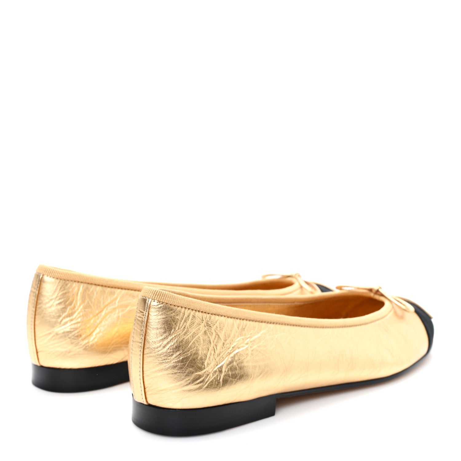 Laminated Lambskin Grosgrain Cap Toe CC Ballerina Flats 39.5 Dark Gold Black