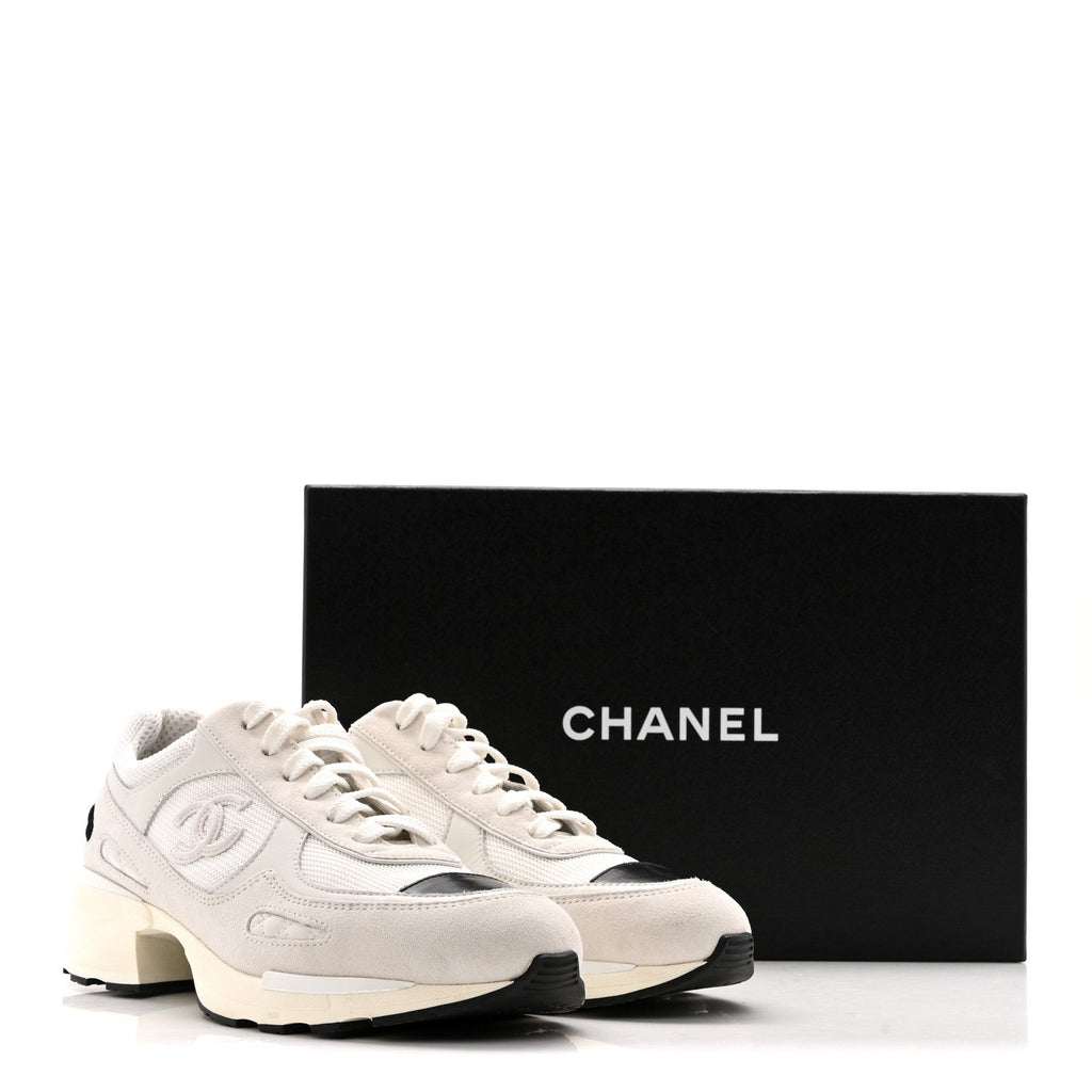 Mixed Fibers Suede Shiny Calfskin Womens CC Sneakers 39 White