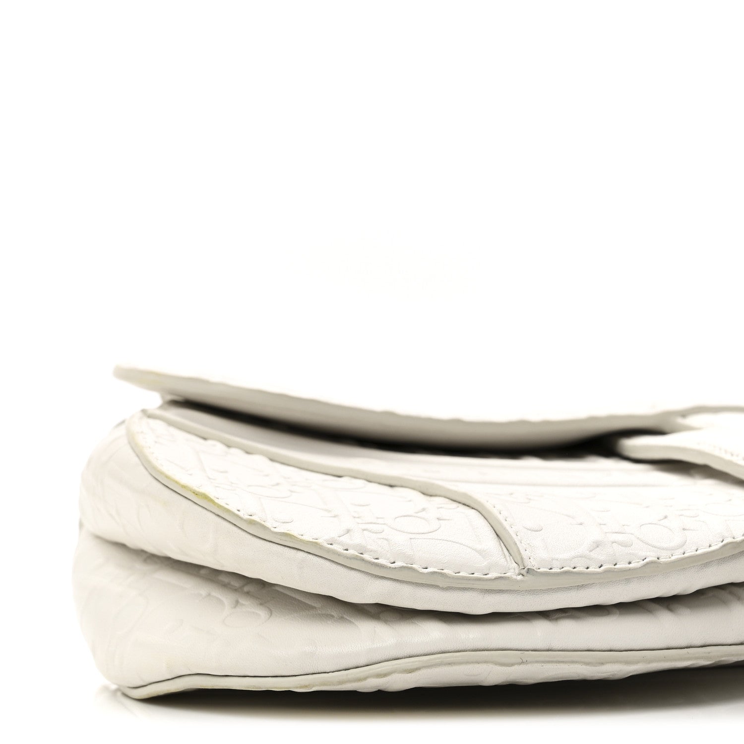 Christian Dior Calfskin Embossed Oblique Saddle Bag White