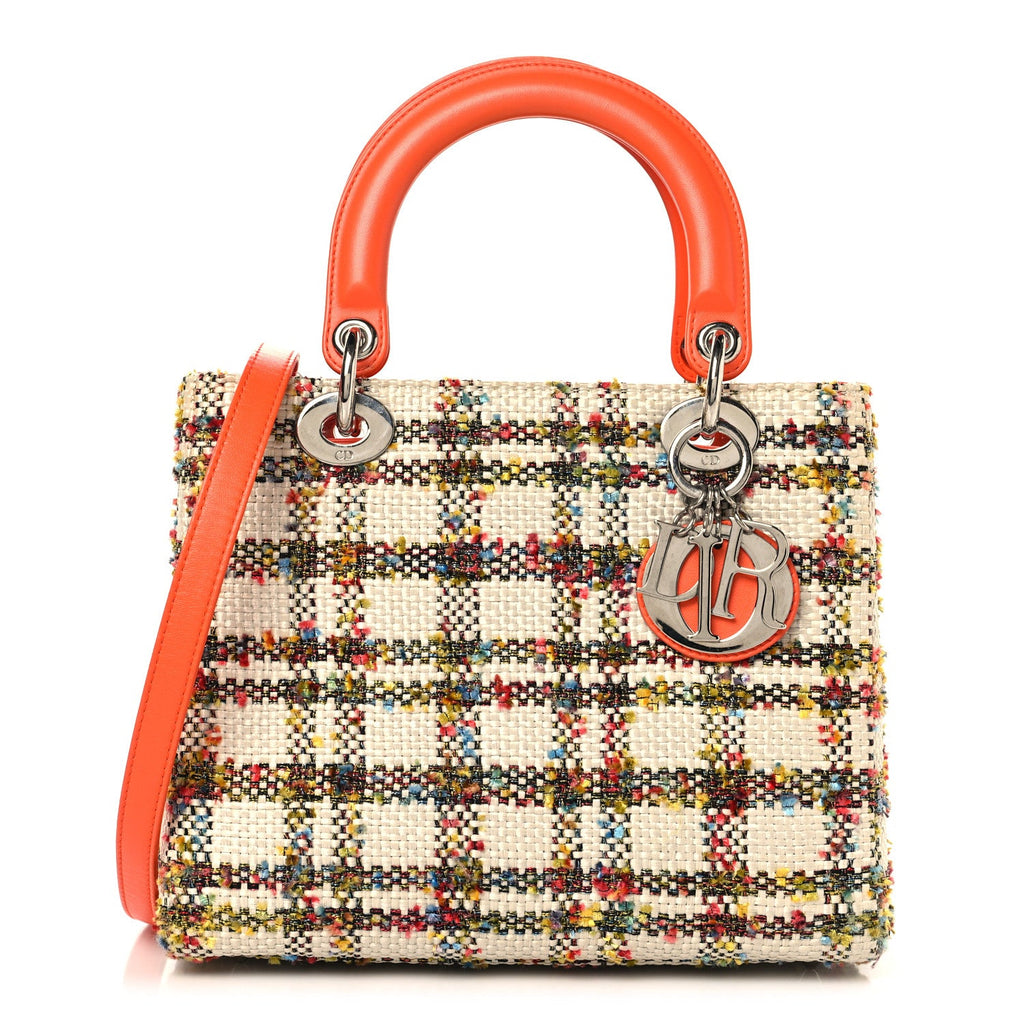 Christian Dior Tweed Medium Lady Dior  Orange Multicolor