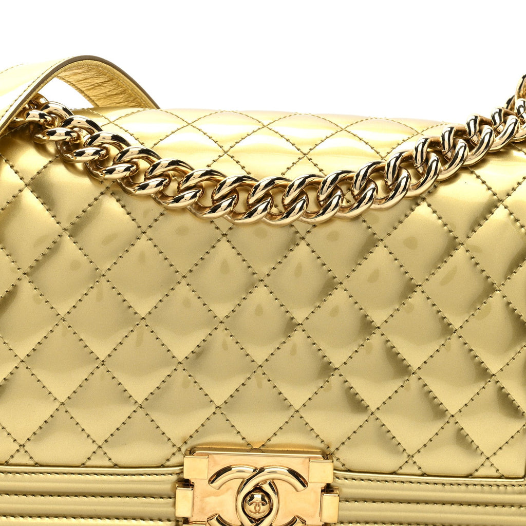Chanel Metallic Patent Calfskin Quilted Medium Boy Flap Gold