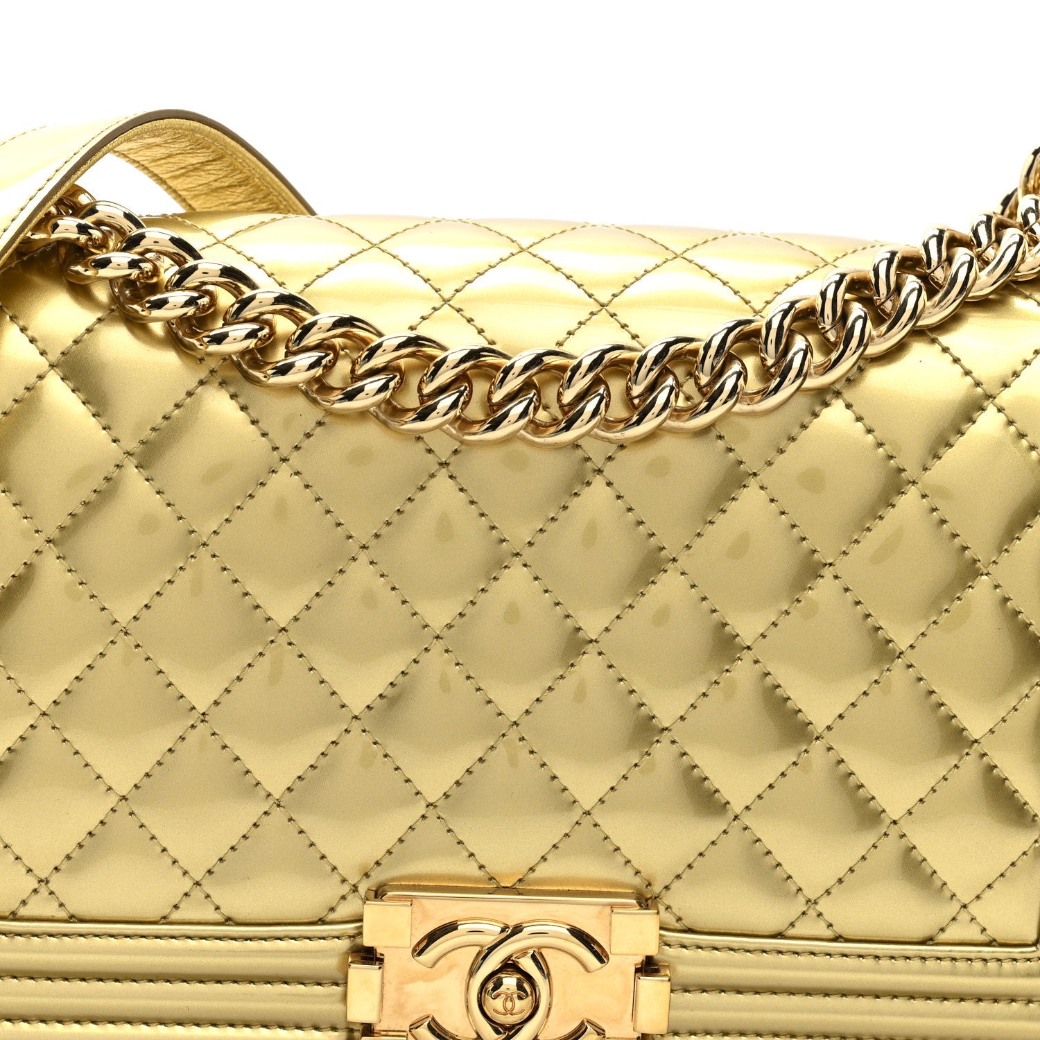 Chanel Metallic Patent Calfskin Quilted Medium Boy Flap Gold