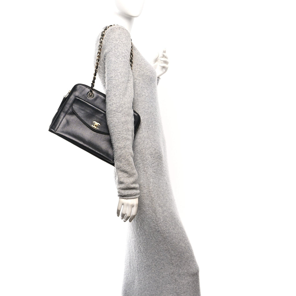 Chanel Caviar Flap Shoulder Bag Black