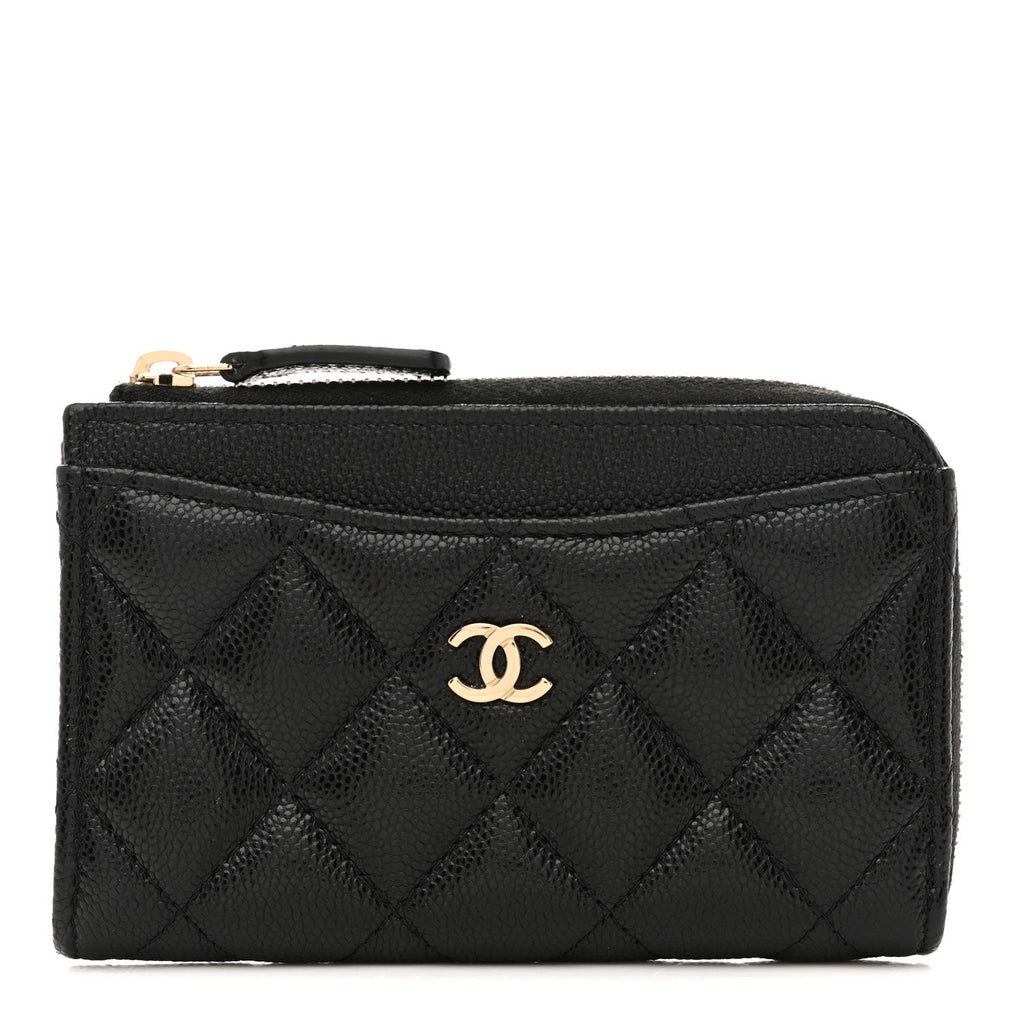 Caviar Quilted CC Zip Around Card Holder Black