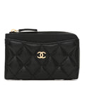 Caviar Quilted CC Zip Around Card Holder Black