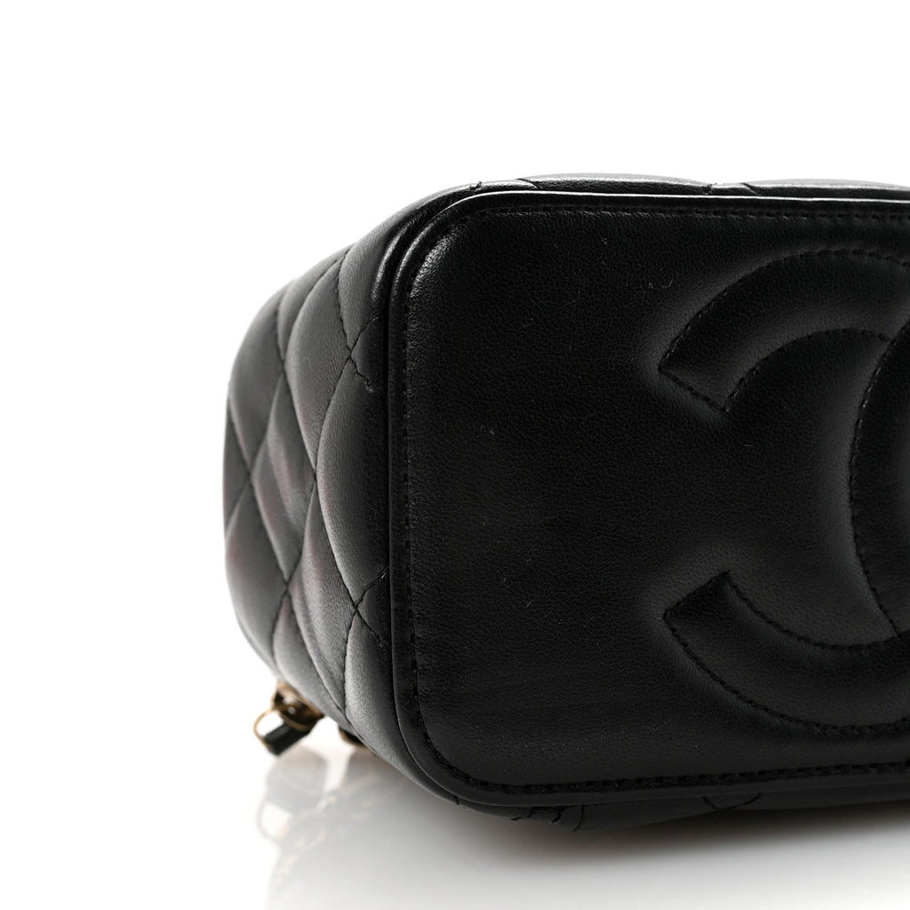 Chanel Lambskin Quilted Small Top Handle Vanity Case With Chain Black