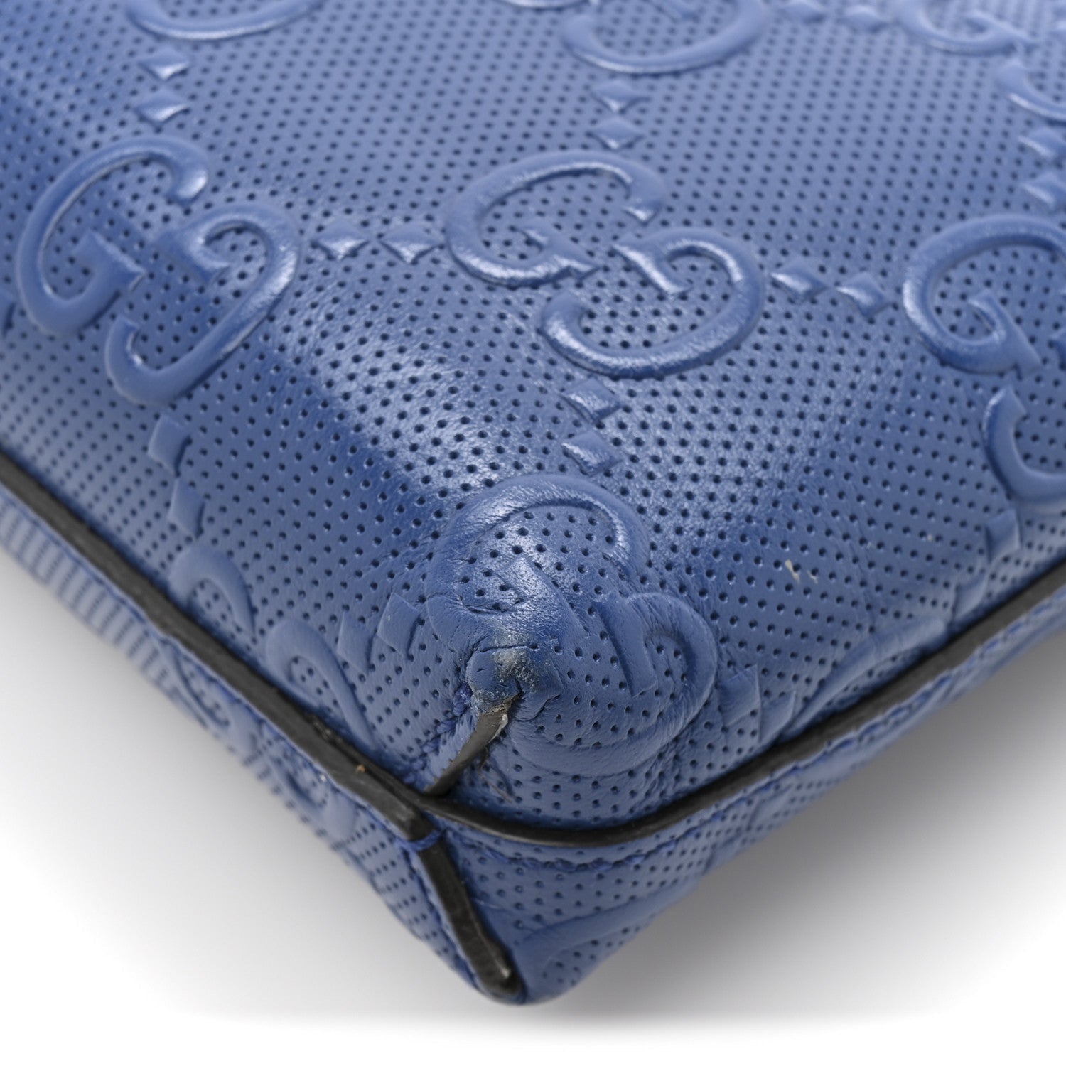 Gucci Calfskin GG Tennis Embossed Medium Wristlet Messenger Bag Intense Metal Blue