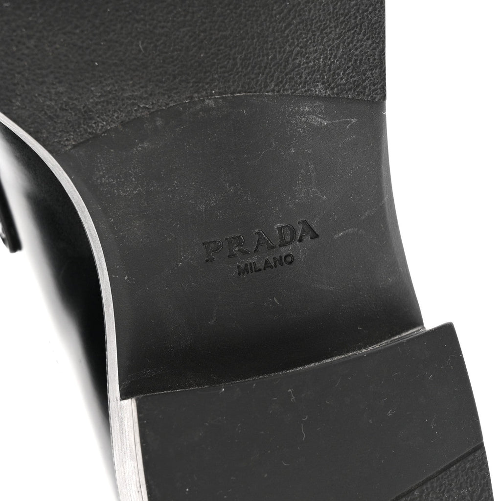 Prada Spazzolato Metal Triangle Logo 50mm Loafers 37.5 Black