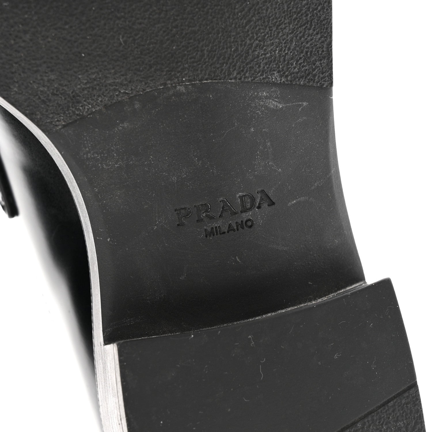 Prada Spazzolato Metal Triangle Logo 50mm Loafers 37.5 Black