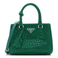 Prada Satin Crystal Mini Galleria Double Zip Tote Mango