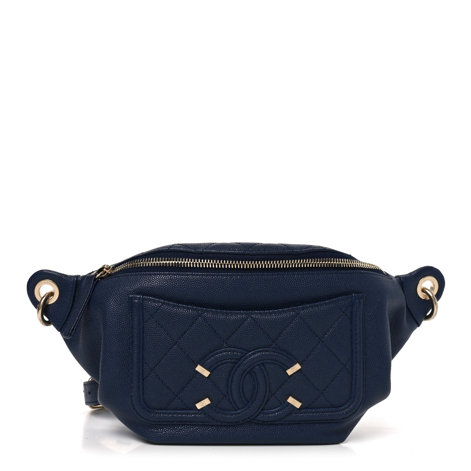 Chanel Caviar Quilted Filigree Waist Bag Blue