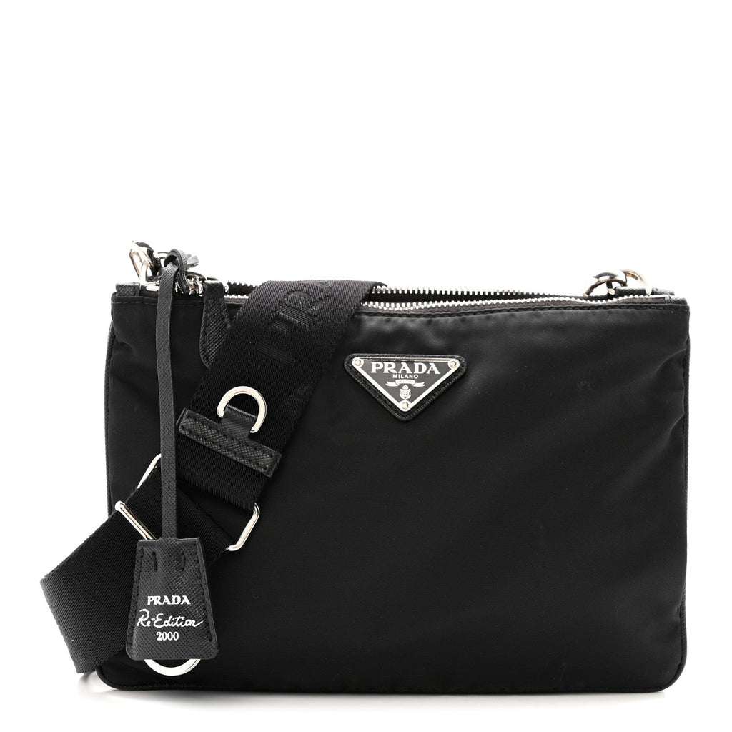 Prada Re-Nylon Saffiano Re-Edition 2000 Double Zip Crossbody Bag Black