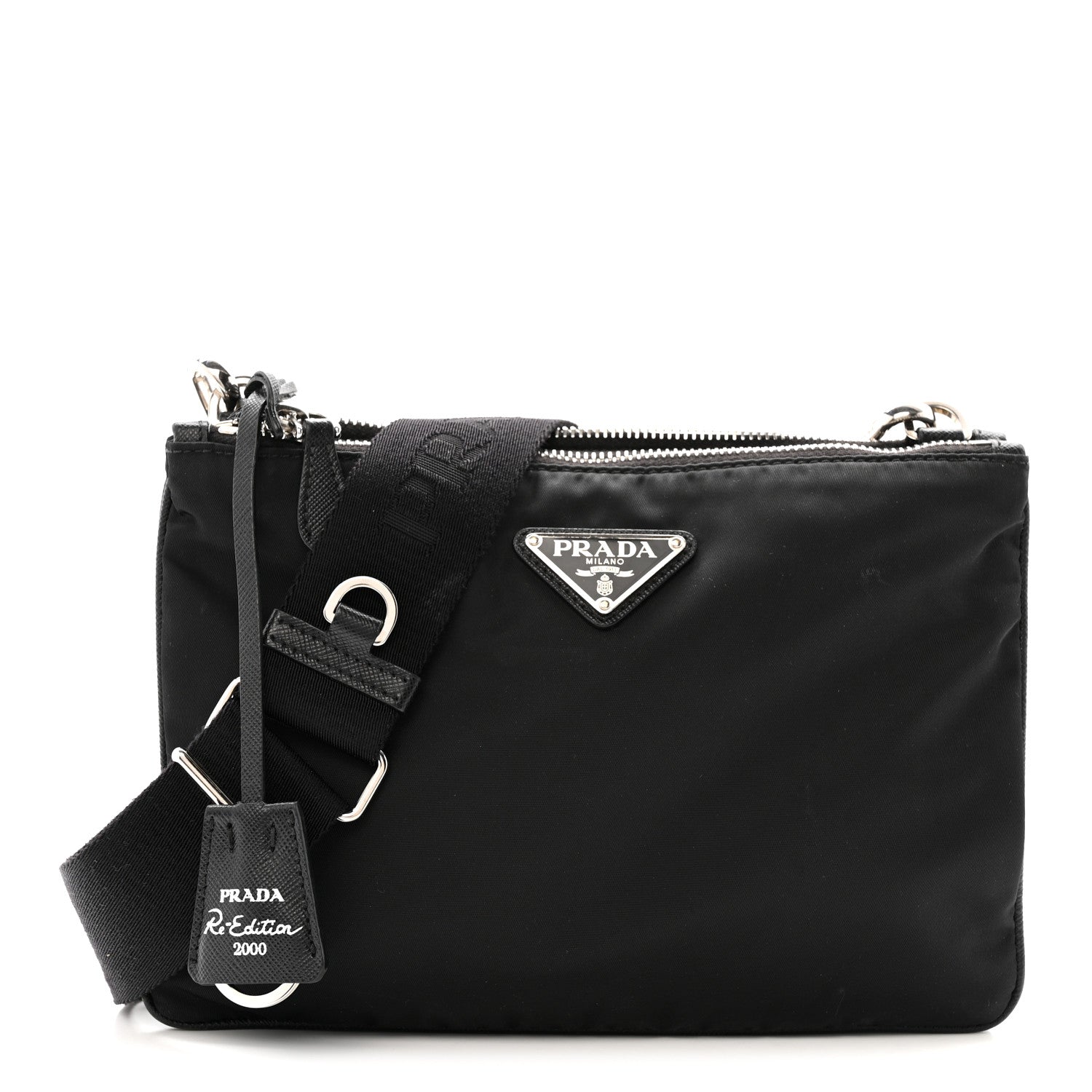 Prada Re-Nylon Saffiano Re-Edition 2000 Double Zip Crossbody Bag Black