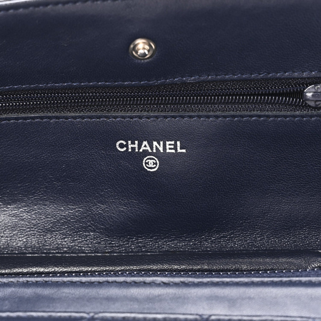 Chanel Lambskin Quilted Wallet On Chain WOC Navy Blue