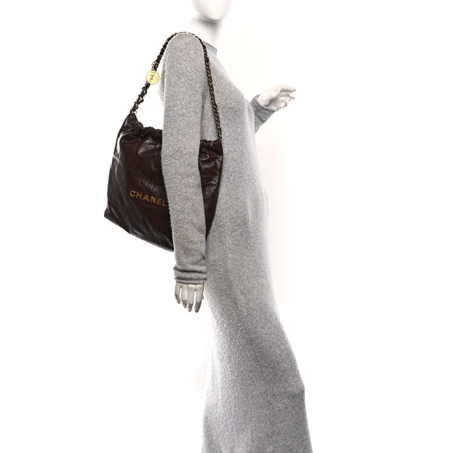 Chanel Shiny Calfskin Quilted Small Chanel 22 Dark Brown