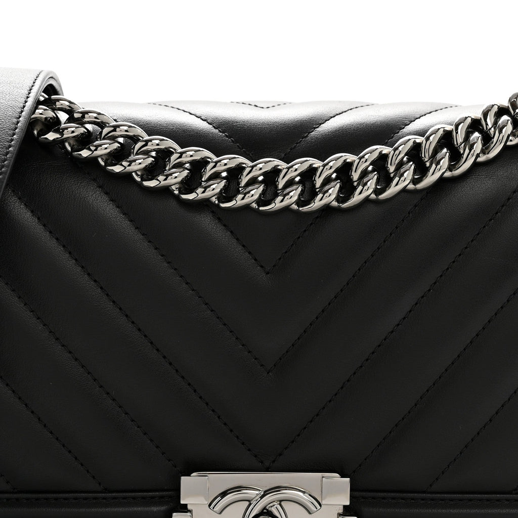Chanel Lambskin Chevron Quilted Medium Boy Flap Black
