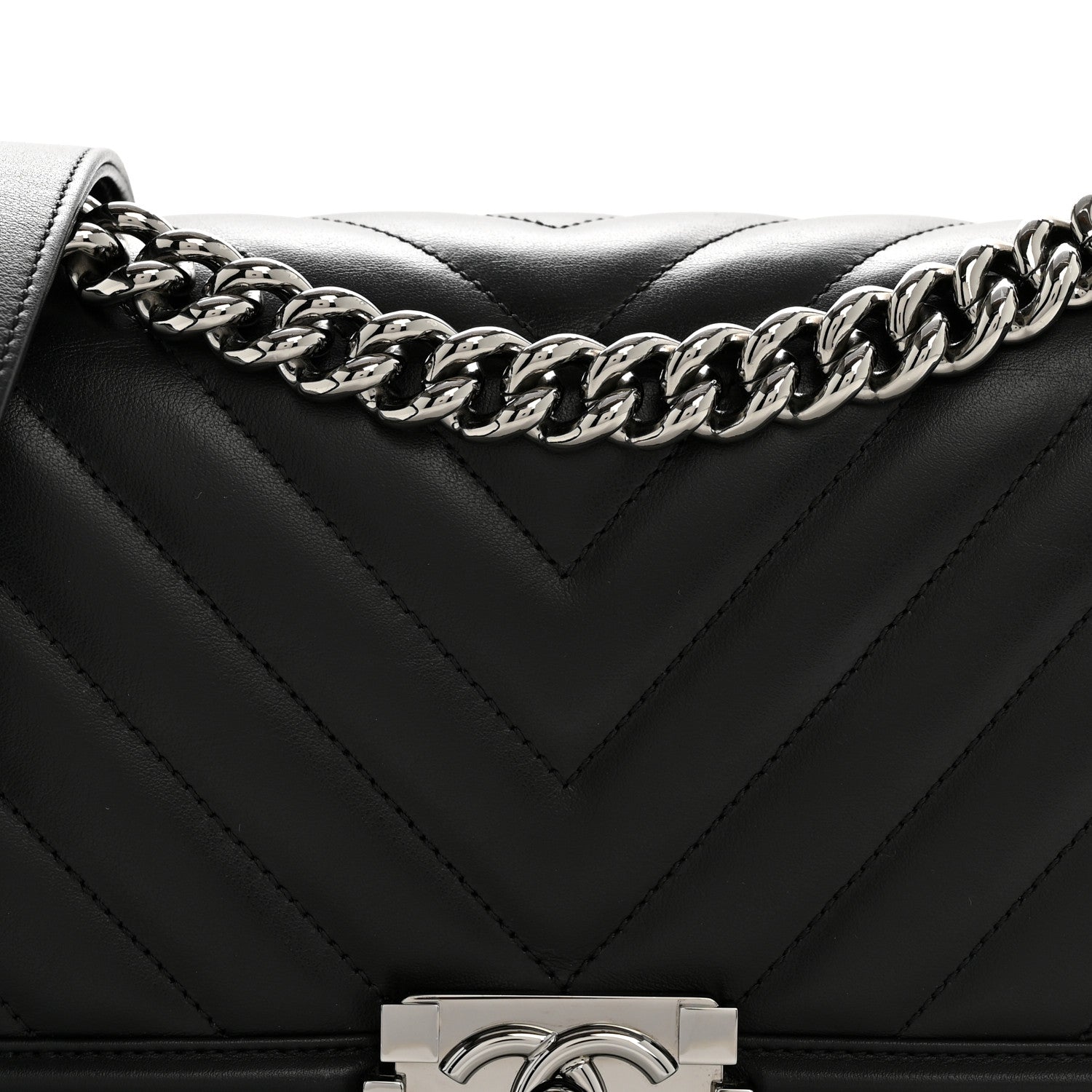 Chanel Lambskin Chevron Quilted Medium Boy Flap Black