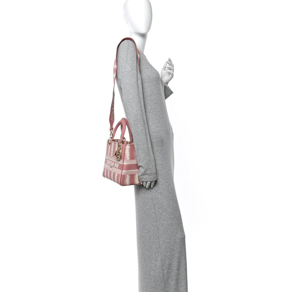 Christian Dior Canvas Medium D-Stripes Lady D-Lite Pink