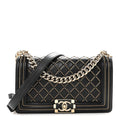 Chanel Lambskin Chain Quilted Medium Boy Flap Black